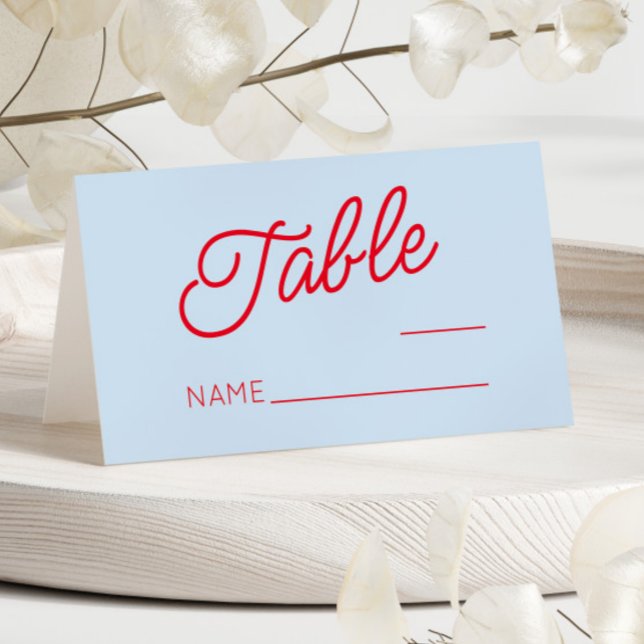 Tarjeta De Asiento Modern Minimal Minimalist Blue and Red Wedding (Subido por el creador)