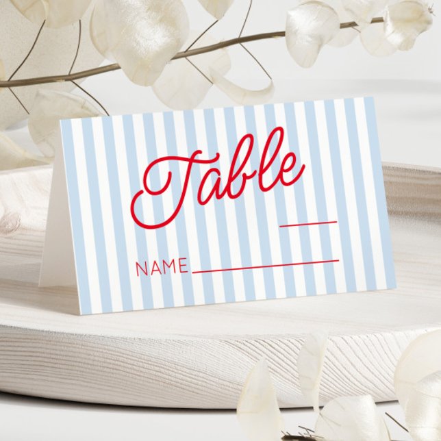 Tarjeta De Asiento Modern Minimal Minimalist Blue Stripes Red Wedding (Subido por el creador)