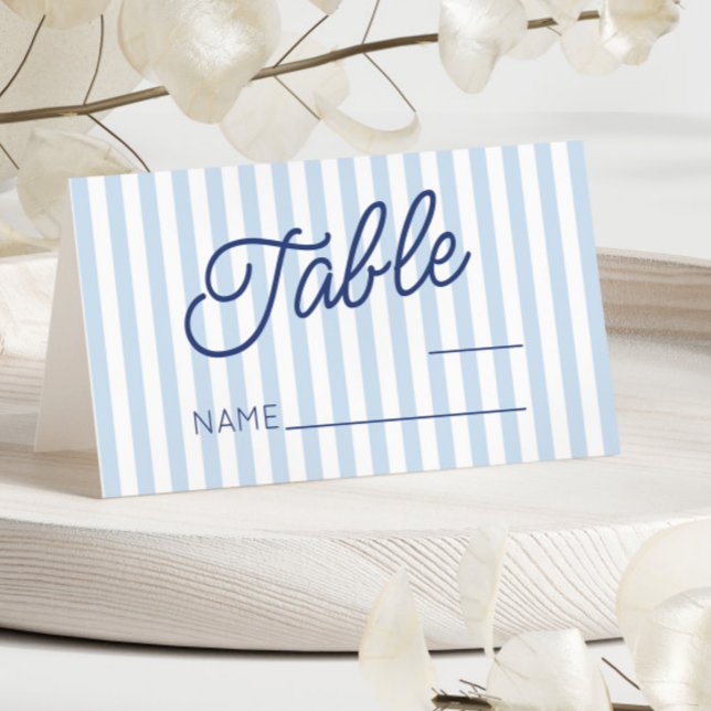 Tarjeta De Asiento Modern Minimal Minimalist Blue Stripes Wedding (Subido por el creador)