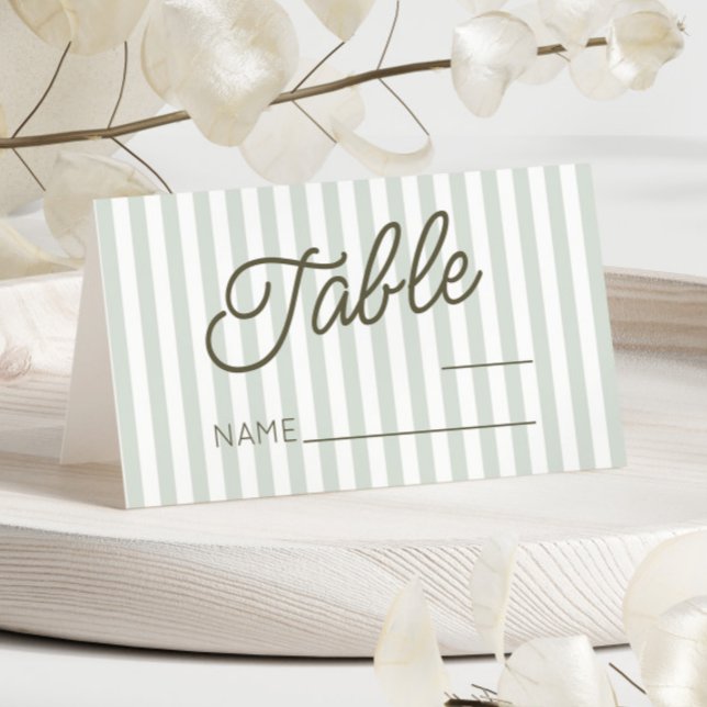Tarjeta De Asiento Modern Minimal Minimalist Green Stripes Wedding (Subido por el creador)