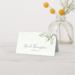 Tarjeta De Asiento Modern Sage Greenery Folded Wedding Place Card