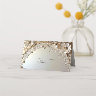 Tarjeta De Asiento Modern White Flowers Pearls Place Card