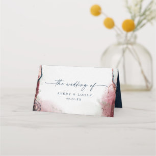 Tarjeta De Asiento Moderna acuarela abstracta borgoña y Boda de la Ma