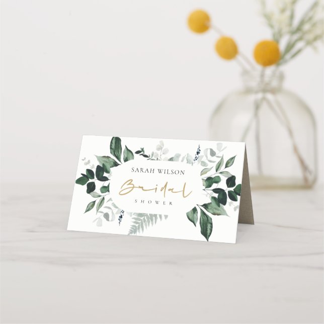 Tarjeta De Asiento Moderna ducha de novias de follaje tropical verde  (Anverso)