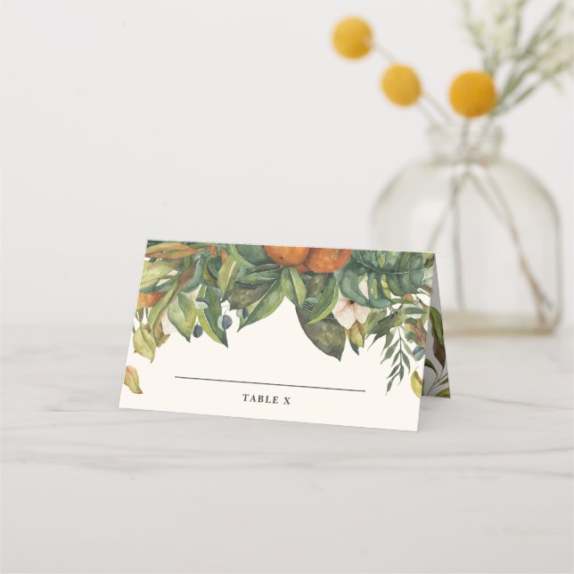 Tarjeta De Asiento Moderna mesa boda de naranja de cítricos rústicos (Anverso)