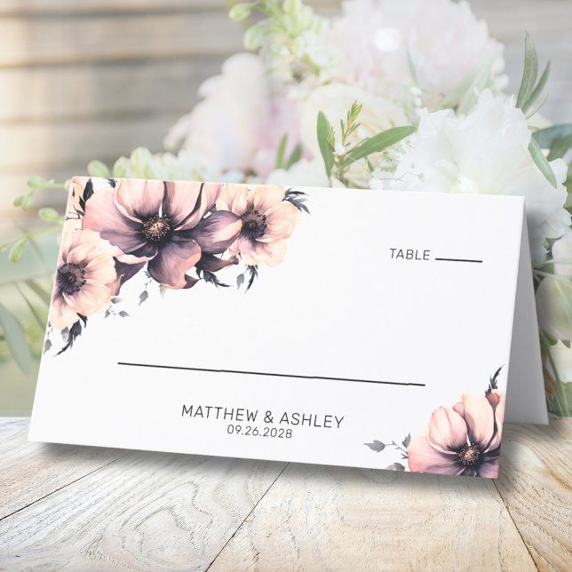 Tarjeta De Asiento Moderna y elegante acuarela Boda floral rosa (Modern Elegant Watercolor Floral Pink Wedding Place Card)