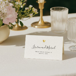 Tarjeta De Asiento Moderna y elegante Script Gold Heart Boda Table