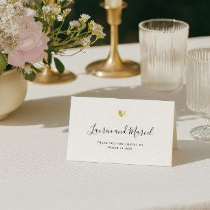Tarjeta De Asiento Moderna y elegante Script Gold Heart Boda Table