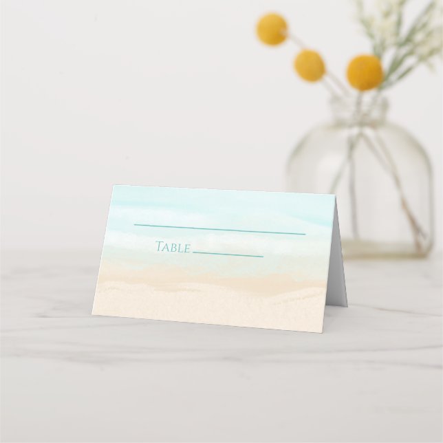 Tarjeta De Asiento Moderno Abstract Beach Wedding Doble Place Card (Anverso)