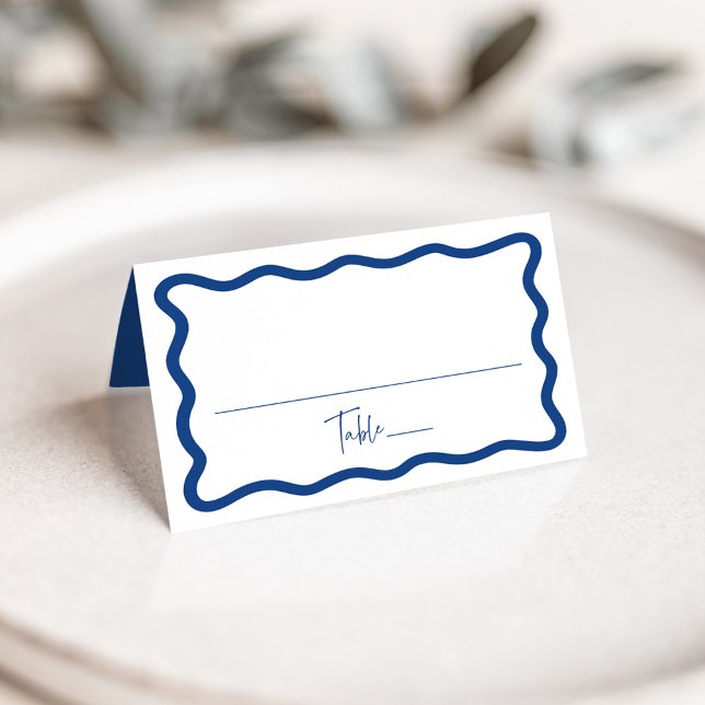 Tarjeta De Asiento Moderno Boda de marco ondulado azul (Subido por el creador)
