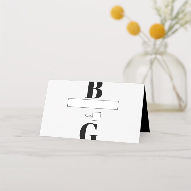 Tarjeta De Asiento Moderno Boda de Monograma Blanco y Negro Minimalis (Anverso)