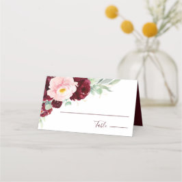 Tarjeta De Asiento Moderno Boda de Rubor Floral Burgundy