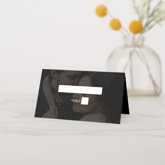 Tarjeta De Asiento Moderno Boda de superposición de fotografía Black  (Anverso)