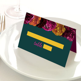 Tarjeta De Asiento Moderno boda floral verde rosa brillante rosa cali