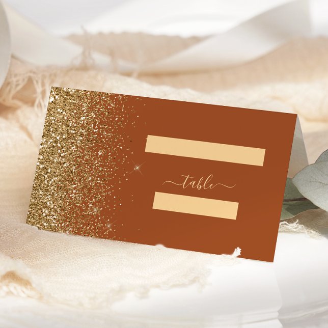 Tarjeta De Asiento Moderno Boda Purpurina de Terracota Gold (Subido por el creador)