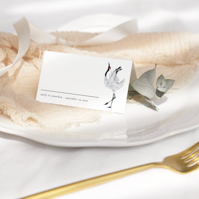 Tarjeta De Asiento Moderno Crane Bird Names Date Boda (Subido por el creador)