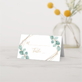 Tarjeta De Asiento Moderno Eucalyptus Watercolor Gold Script Boda