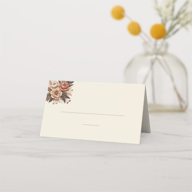 Tarjeta De Asiento Moderno País Elegante Occidental- Floral (Reverso)