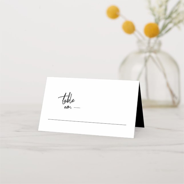 Tarjeta De Asiento Moderno Personalizado Boda blanco negro elegante (Anverso)