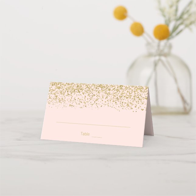 Tarjeta De Asiento Moderno Rubor Rosa Faux Gold plegado (Anverso)