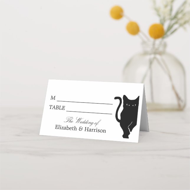 Tarjeta De Asiento Moderno y capataz Boda negro de gato (Anverso)