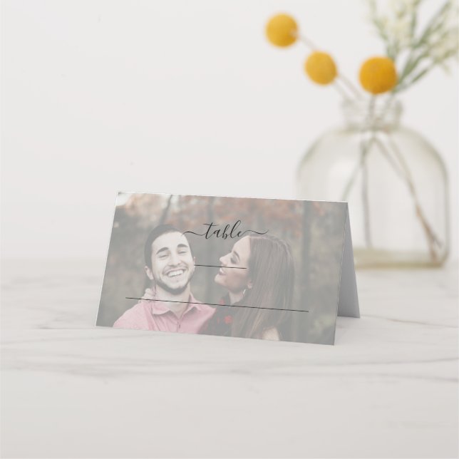 Tarjeta De Asiento Moderno y elegante Boda de fotografía simple plega (Anverso)