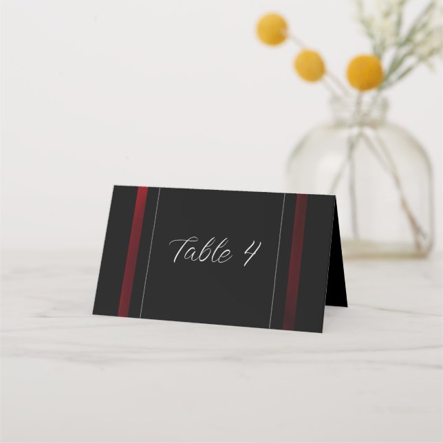 Tarjeta De Asiento Moderno y elegante negro y rojo (Anverso)