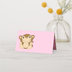 Tarjeta De Asiento Monkey Baby Shower Pink