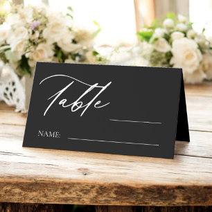 Tarjeta De Asiento Monograma blanco negro número de tabla Boda