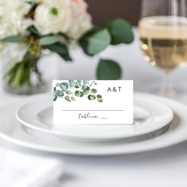 Tarjeta De Asiento Monograma de boda con vegetación de eucalipto eleg (Subido por el creador)