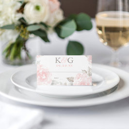 Tarjeta De Asiento Monograma de boda de rosa acuarela rosa vintage