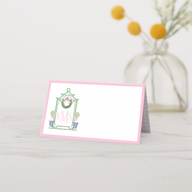 Tarjeta De Asiento Monograma de la pagografía Preppy Chinoiserie (Anverso)