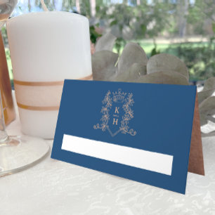 Tarjeta De Asiento Monograma escudo de corazón rosa azul oscuro boda