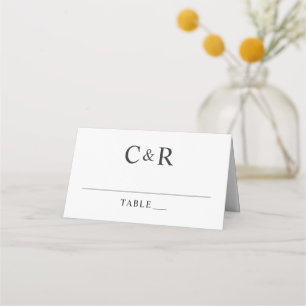 Tarjeta De Asiento Monograma Inicial de Boda en Blanco y Negro Modern