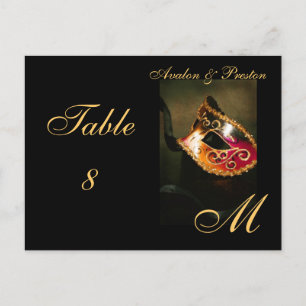 Tarjeta de asiento Monograma Masquerade Mask Gold