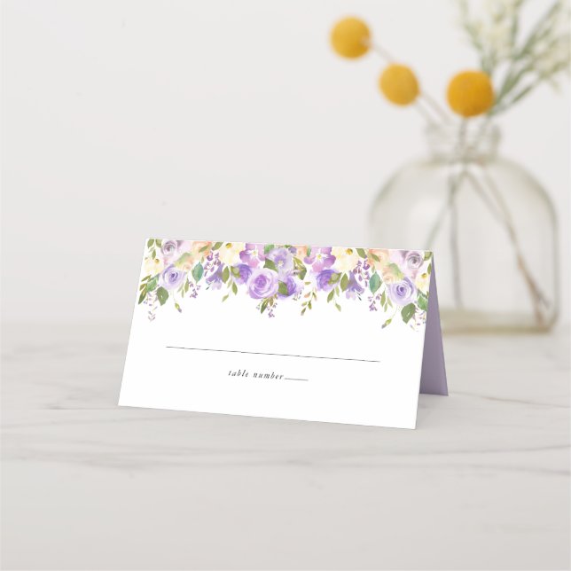 Tarjeta De Asiento Monograma morado floral blanco (Anverso)