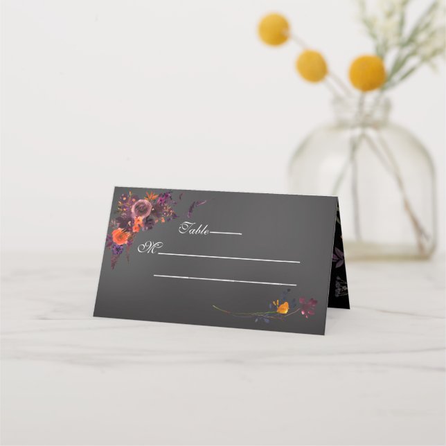 Tarjeta De Asiento Monograma negro floral otoño (Anverso)