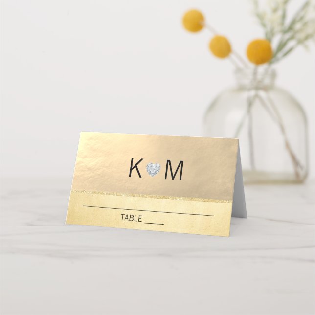 Tarjeta De Asiento Monograma personalizado Boda de diamantes de coraz (Anverso)