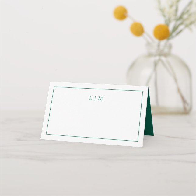 Tarjeta De Asiento Monograma verde esmeralda simple matrimonio elegan (Anverso)
