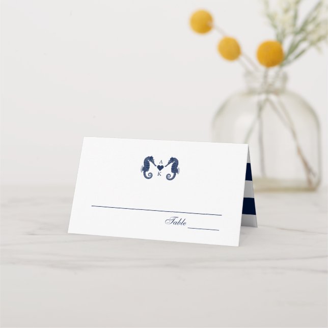 Tarjeta De Asiento Monogramas duales sobre el caballito de mar del am (Anverso)