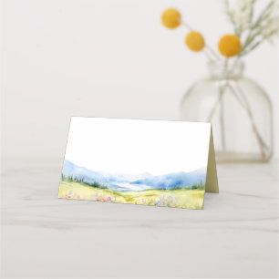 Tarjeta De Asiento Montañas y flores silvestres elegante boda
