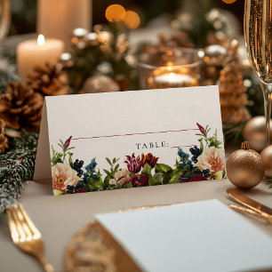Tarjeta De Asiento Moody Burgundy Floral Bodas de invierno Bodas de l