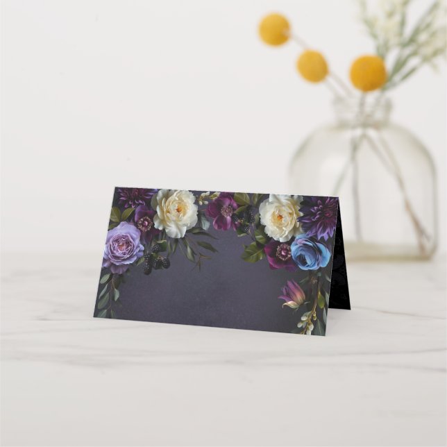 Tarjeta De Asiento Moody Elegant Purple Gothic Floral | de dos lados (Anverso)