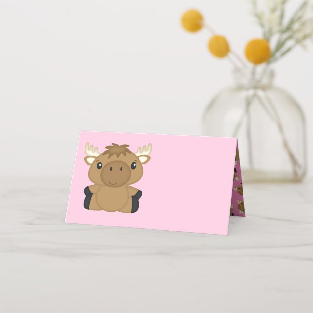 Tarjeta De Asiento Moose Baby Shower Woodland (Anverso)