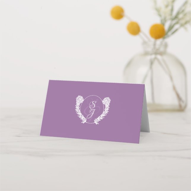 Tarjeta De Asiento Morado Floral Monograma Lavanda Elegante Boda (Reverso)