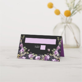 Tarjeta De Asiento Morado gótico y Moody Florals Quinceañera