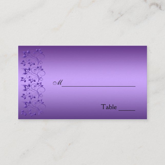 Tarjeta de asiento morado y floral negro (Anverso)