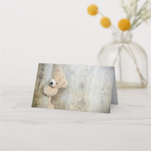 Tarjeta De Asiento Muro De Madera Rústica De Oso Cutáneo Con Oso