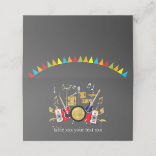 Tarjeta De Asiento música, instrumentos musicales tamborilear niños c
