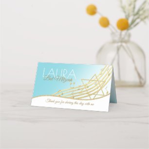 Tarjeta de asiento Musical Bat Mitzvah Blue and Go